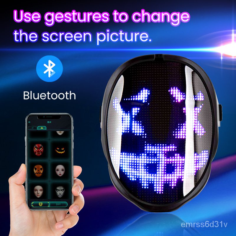 LED Illuminated Mask with Bluetooth Programmable Halloween Mask