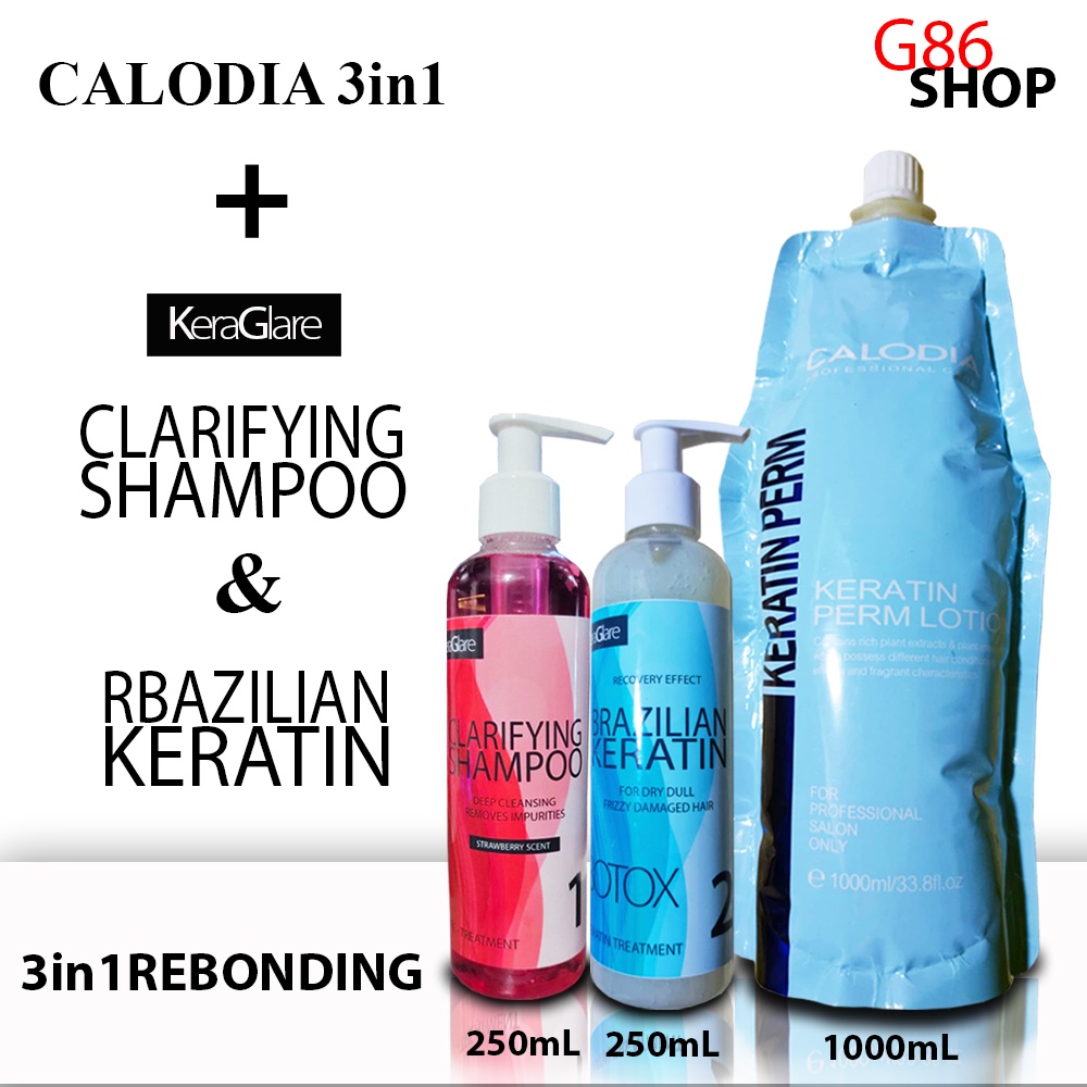 Calodia 3in1 Rebonding 1000mL + Keraglare Brazilian keratin 250mL and