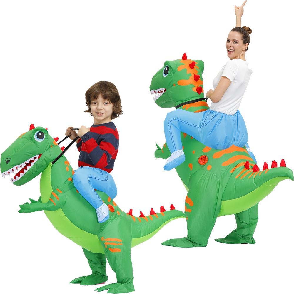 Inflatable costume Adult kids riding Green dinosaur costume Halloween ...