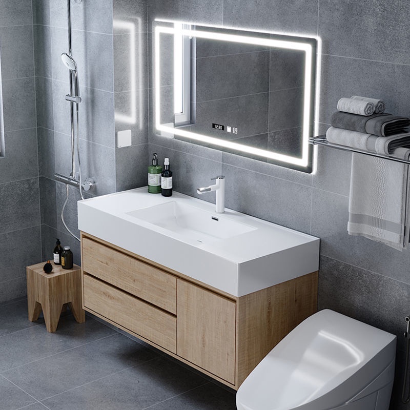 Wood Color Bathroom Cabinet Combination Hand Washing Set Bathroom Face ...