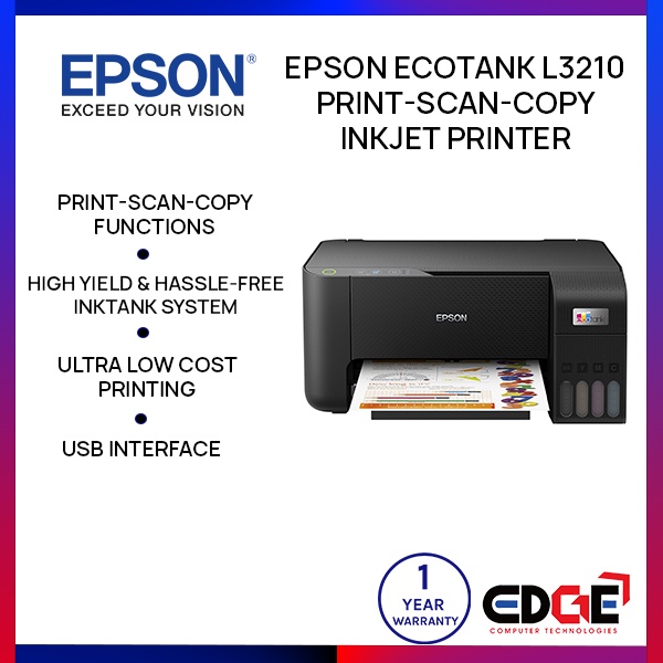 EDGE EPSON EcoTank L3210 PrintScanCopy Inkjet Printer Shopee