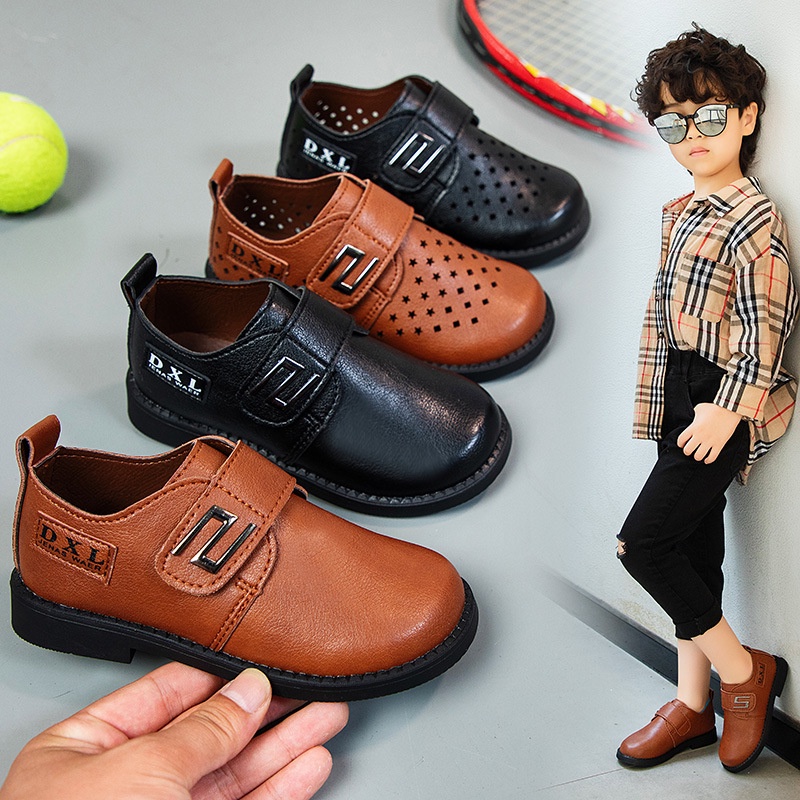 British Style Kids Brown Formal Shoes New Design Hole Leather Shoes for