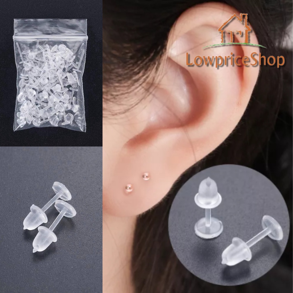 15 Pairs/pack Clear Plastic Stem Rubber AntiAllergy Ear Studs