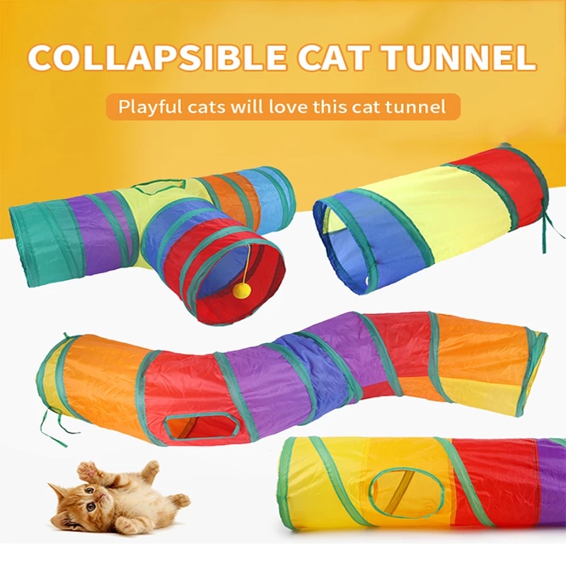 Pet Tunnel Toys Cat Play Rainbown Tunnel Foldable Indoor Cat Cave Dog