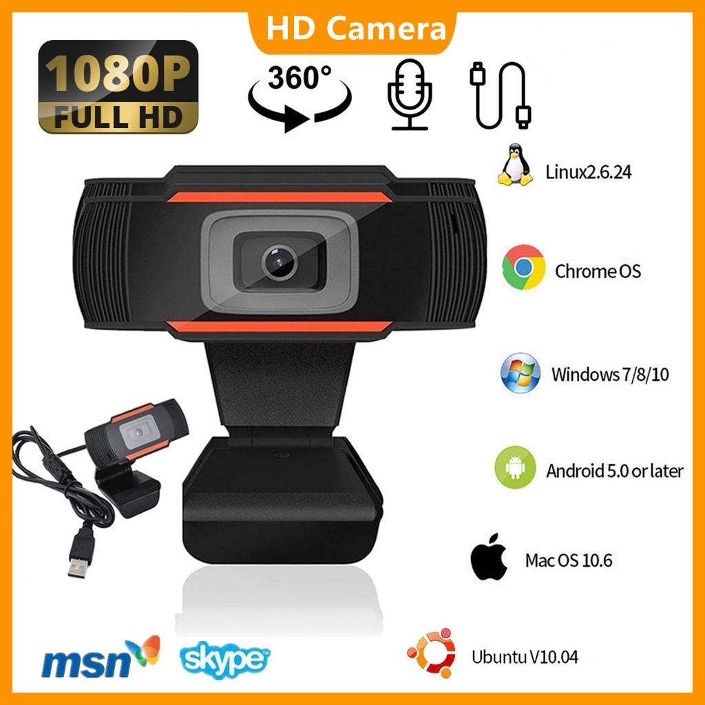 Webcam 1080p 60fps Cámara Web USB Con Micrófono 360 Grados