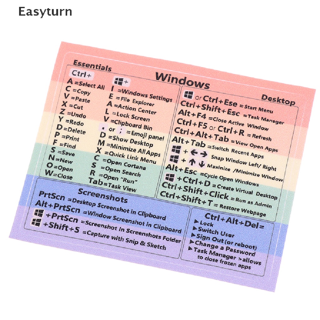 Easyturn Windows Keyboard Reference Shortcut Cheat Sheet Sticker Water ...
