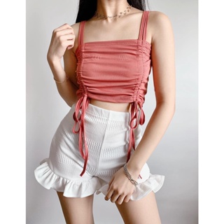 NZT Knitted Rib Ruched Bust Cami Garter Top Crop Top Sleeveless White  Mustard Blue Black Red