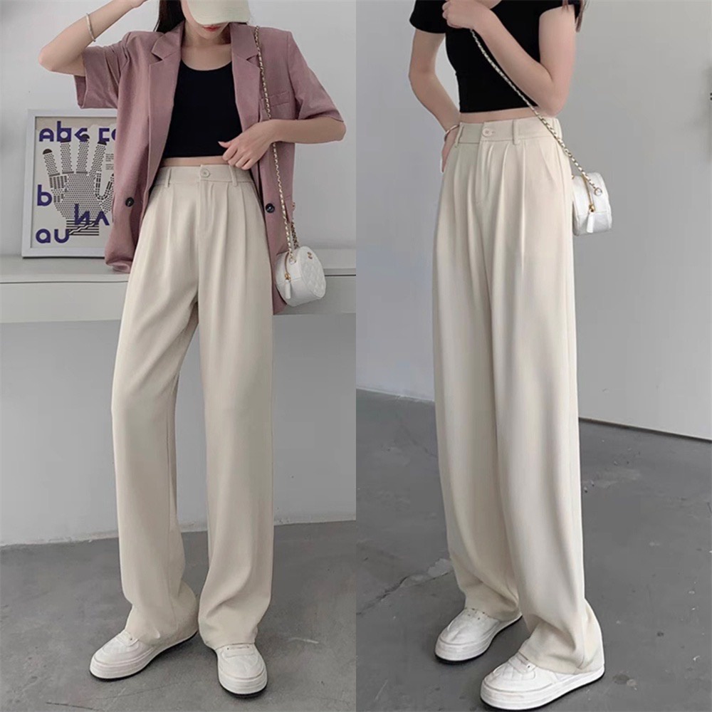 Ginza6 Women Korean wide leg casual high waist pants slimming casual ...