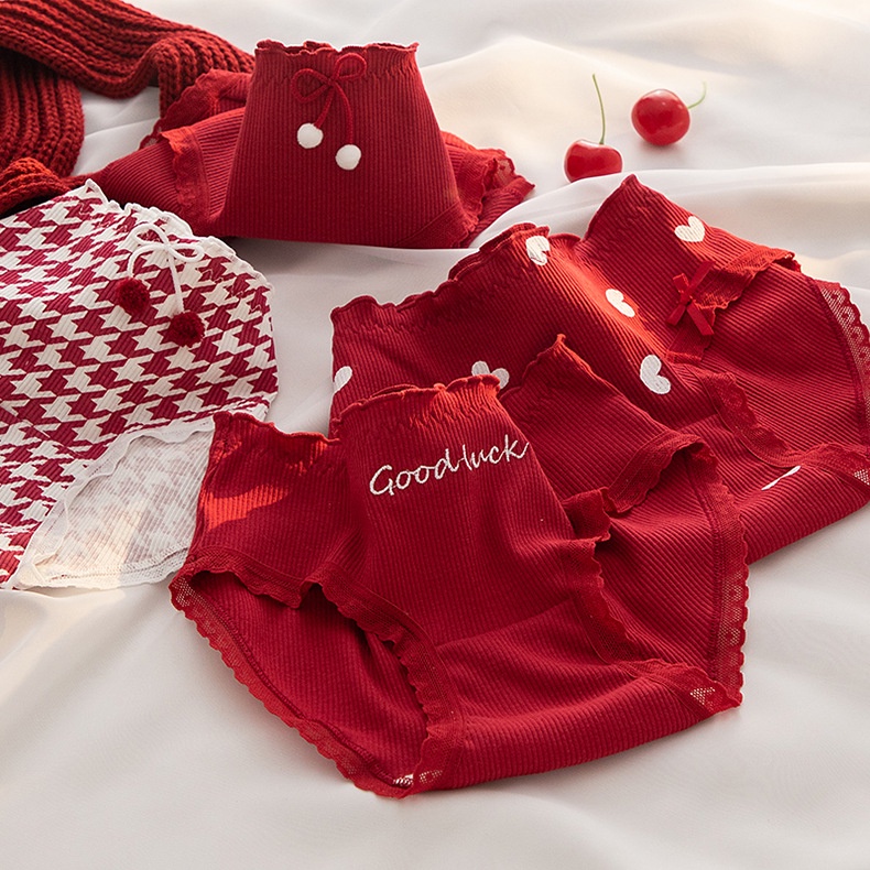 Benmingnian Red love Women's Cotton Underwear Seamless Underwear ...
