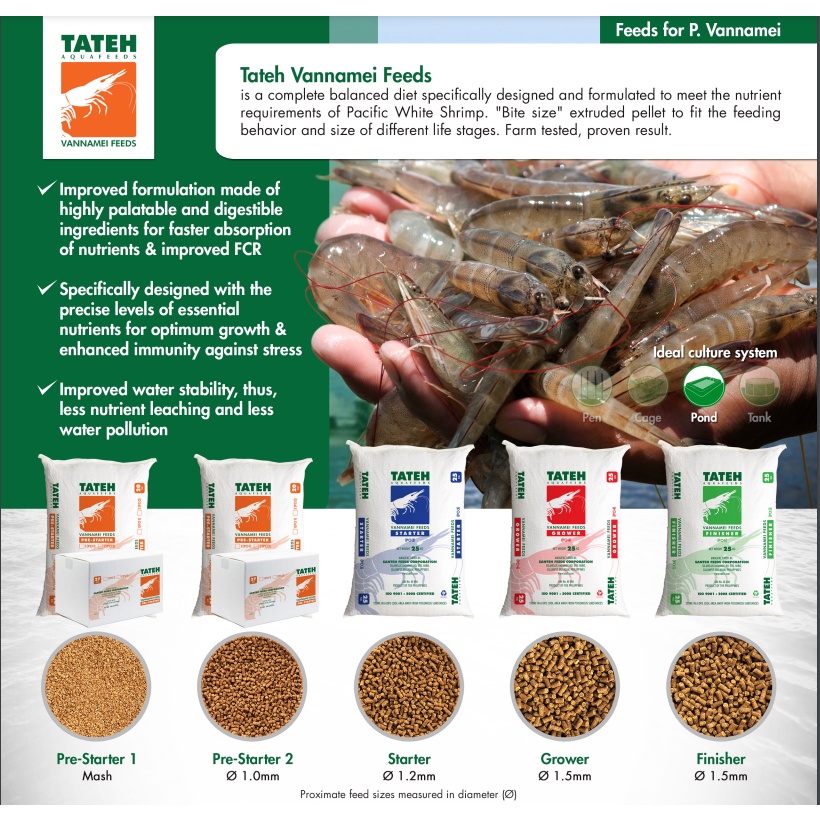 Tateh Aquafeeds Vannamei Finisher Prawn Shrimps Ulang Feeds PO5 1kg ...