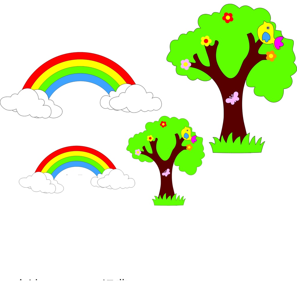 Felt Trees Craft pokok 3D Wall Decoration Kindergarten Layout Kartun