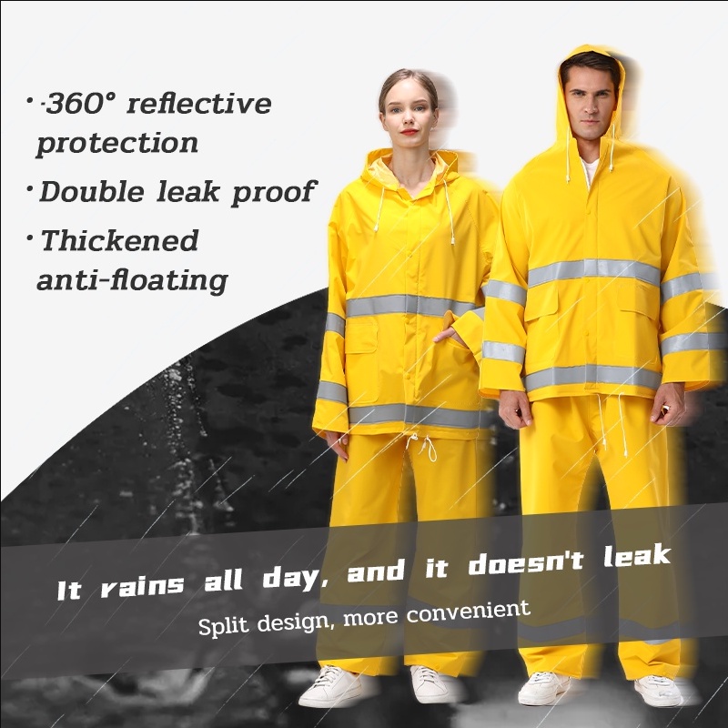 Waterproof Rainwear Jacket Raincoat Rain Pants Set Yellow Thick Sport  Rainsuit with Reflective