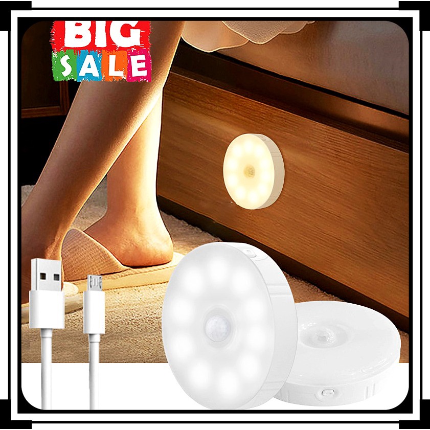 8PCS LED Beads Motion Sensor LED Wireless Night Light Bedroom Lamp USB ...