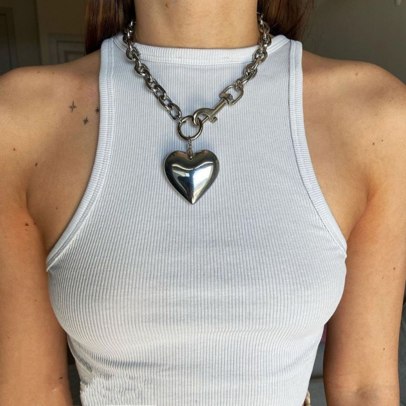 Crazy Chunky Chain Punk Gothic Necklaces Heart Pendant Alloy Choker ...