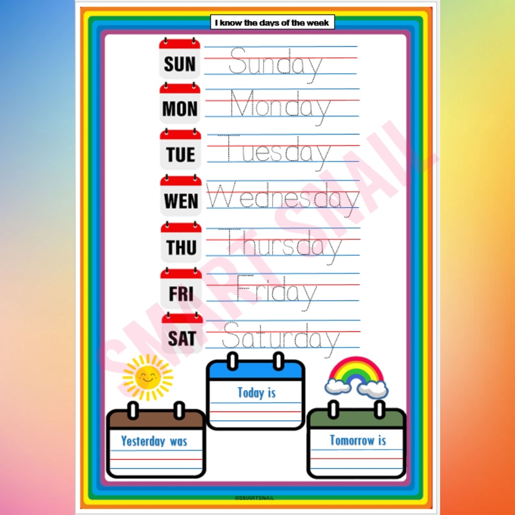 Days of the Week Laminated Sheet +FREE DRY ERASE MARKER | Shopee ...