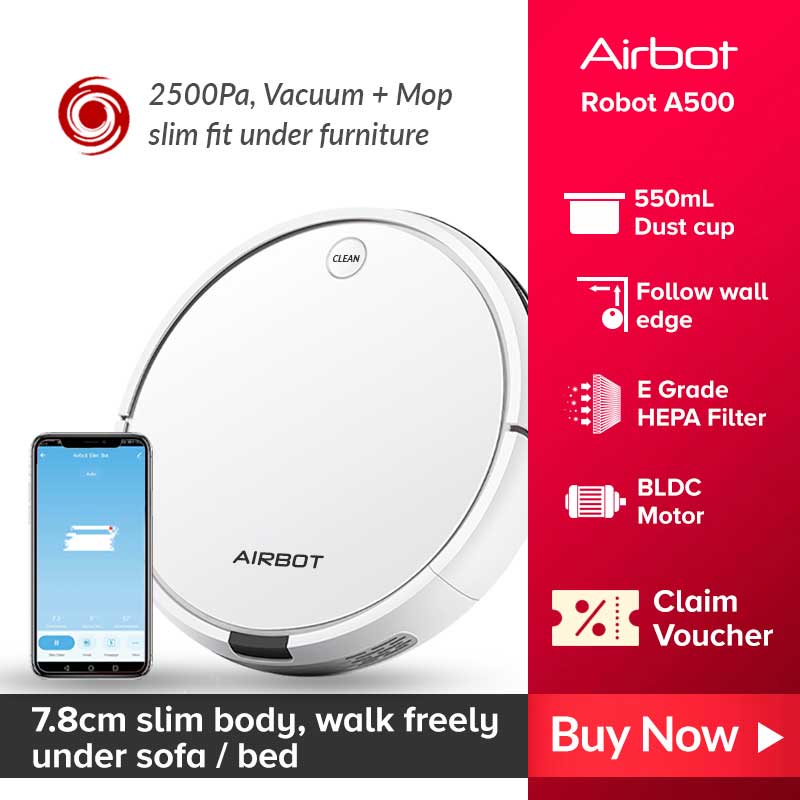 Airbot A500 Slim Robotic Vacuum Cleaner 2500Pa APP Control Tuya Smart Robot Sweep + Mop 550mL