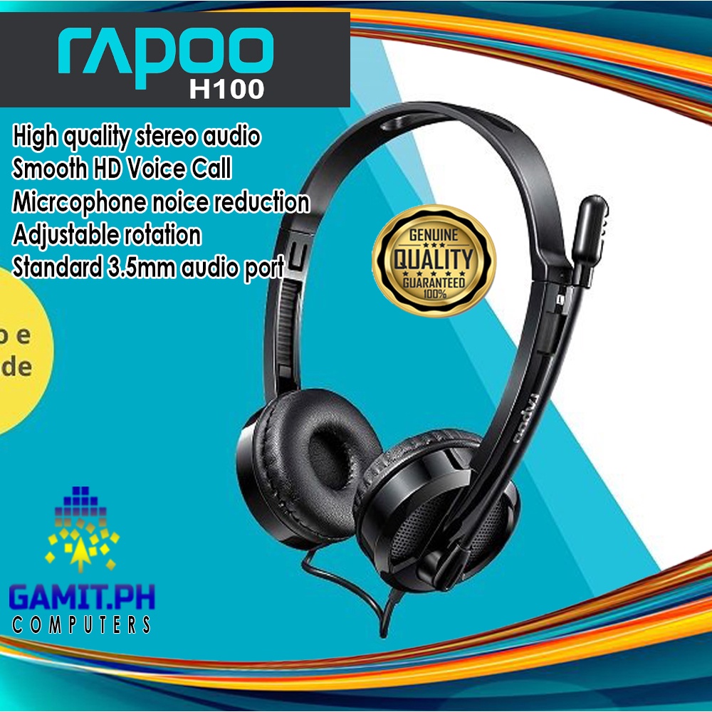 Genuine Rapoo H100 Wired Stereo Headset Standard 35mm Jack Microphone Noice Cancelling Online 8752