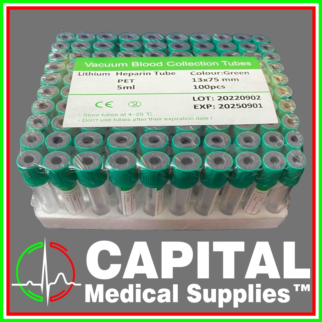 Vacuum Blood Collection Tube Lithium Sodium Tube Green Top 5ml (Plastic
