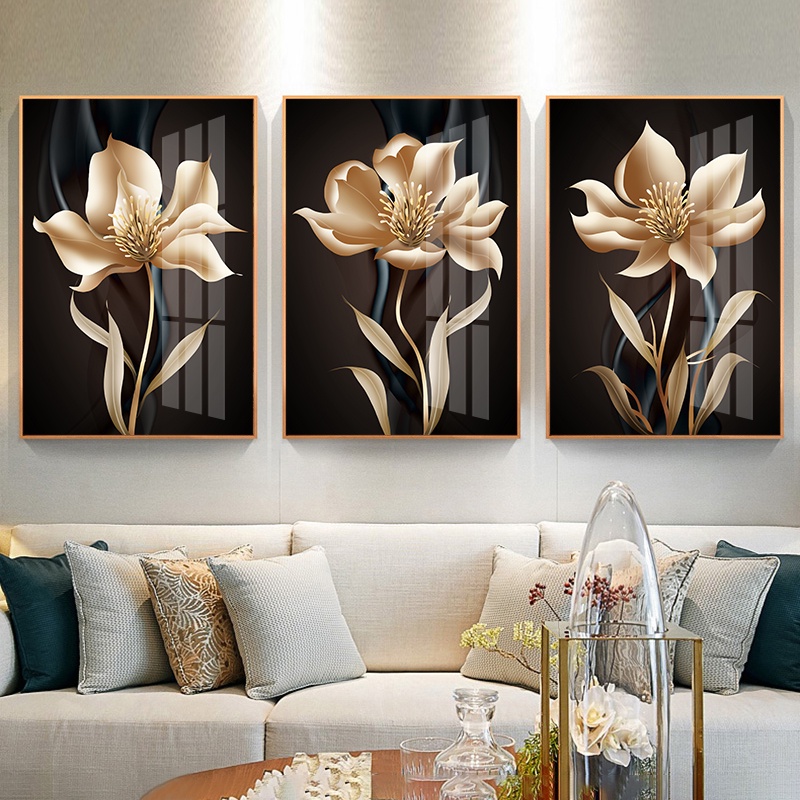 Wallpaper Wall Decor Abstract Black Golden Flower Wall Art Canvas ...