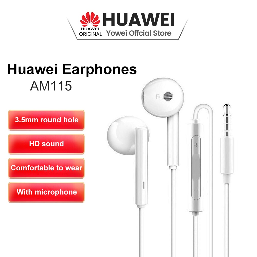 HUAWEI Earphones With Microphone Original Earphone Headset For Latop  Android 3.5mm Wired Half In-Ear 14mm Large Driver Original wire-controlled  AM115 headset high-quality semi-in-ear 3.5mm round hole wired Android phone  universal | Shopee