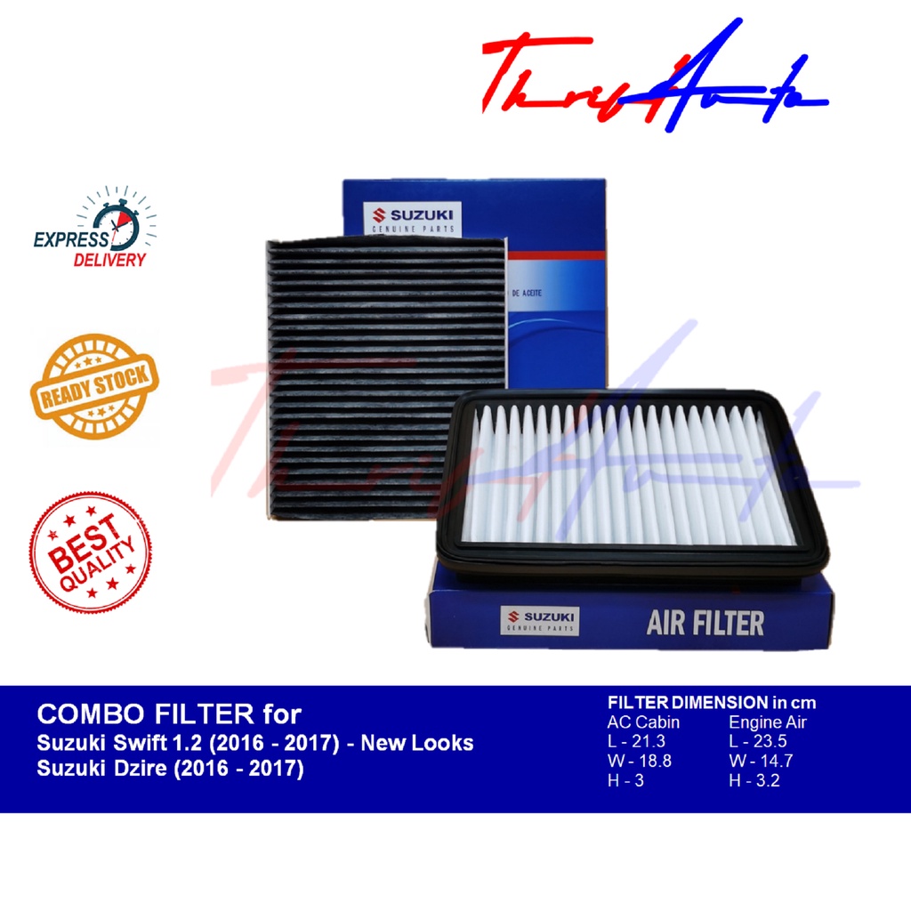 COMBO Filters (Charcoal AC & Air) for Suzuki Swift 1.2 Facelifted and