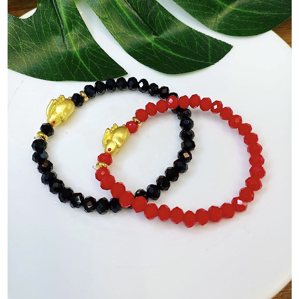 2023 Good Luck Rabbit Charm Red Black Crystal Bracelet | Shopee Philippines
