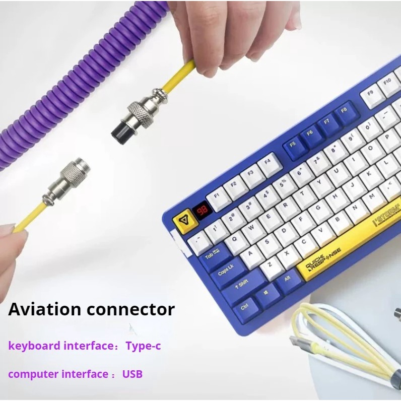 ZIFRIEND Braided Coiling Mechanical Keyboard Aviation Connector Type-C ...