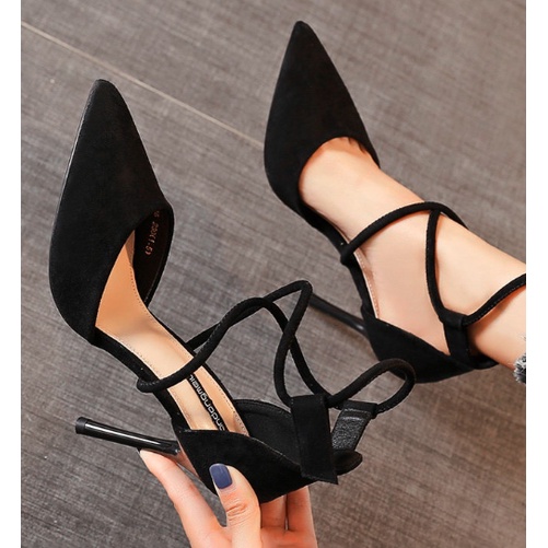 Black Heels Criss Cross Design / Korean black high heels women's ...