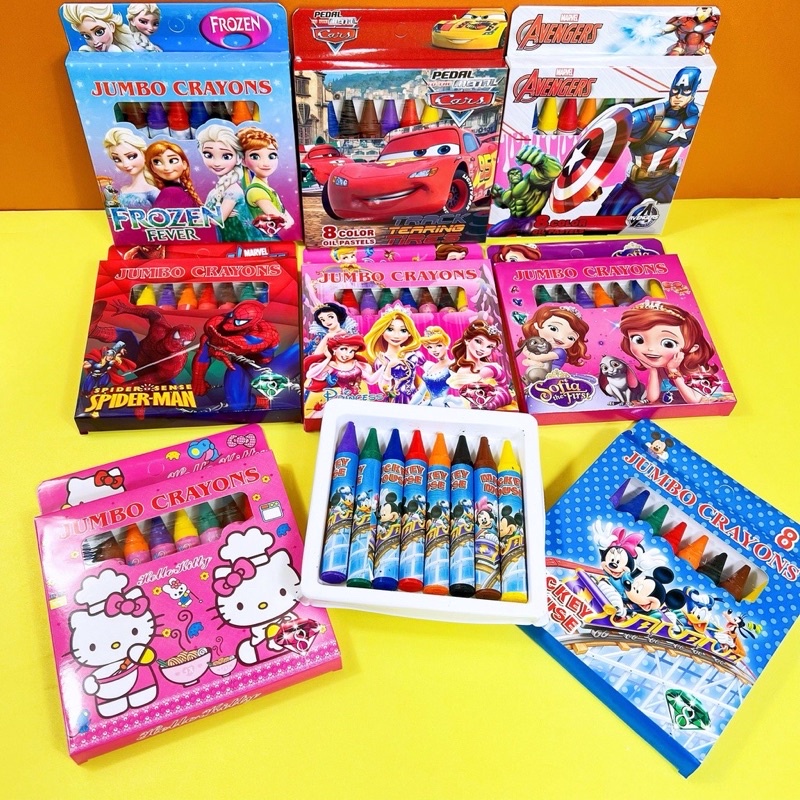 VILLA Big 8 Crayons Cartoon Character Design Jumbo Crayons for kids