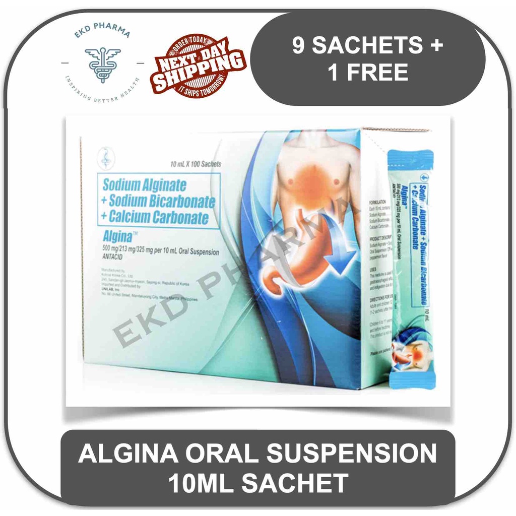 ALGINA Oral Suspension Antacid Sachet [9+1 free sachet] Shopee