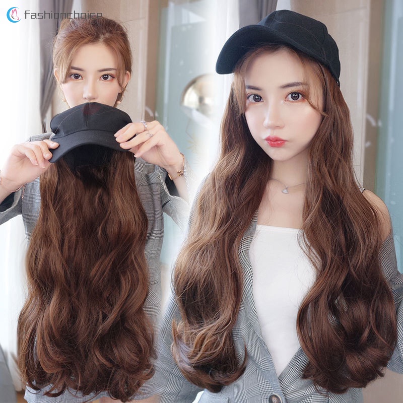 Baseball Hat with Hair Attached for Women Synthetic Hair Long Wavy