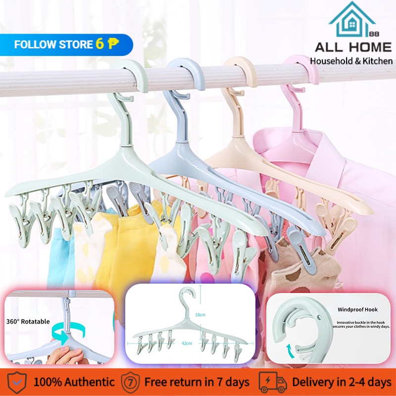 8 Clips Rotatable Wind-proof Lock Clothespins PP Materials Clothes ...