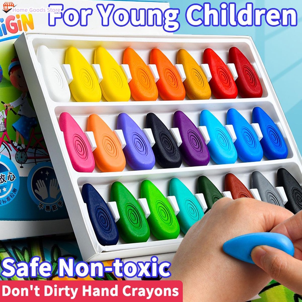 24 Colors Crayons for Kids Water Drop Shaped Palm Grip Crayons Non ...