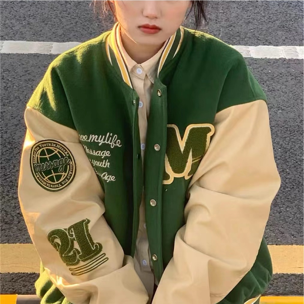Women Retro Style Baseball Jactet Loose Letter Coat Korean Style ...