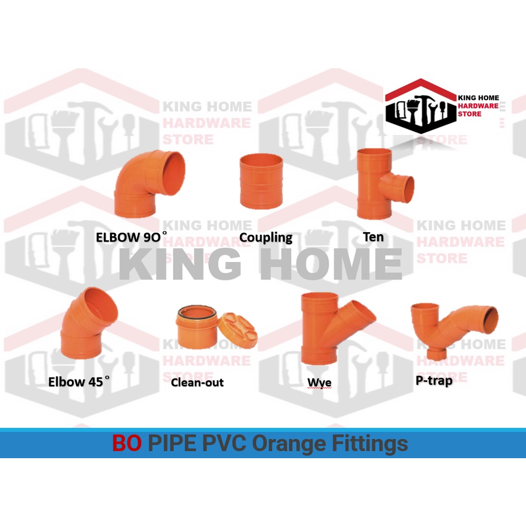 Bo PIPE PVC Orange Fittings【 2” 3” 4” 】 Elbow Tee Wye Coupling Cleanout