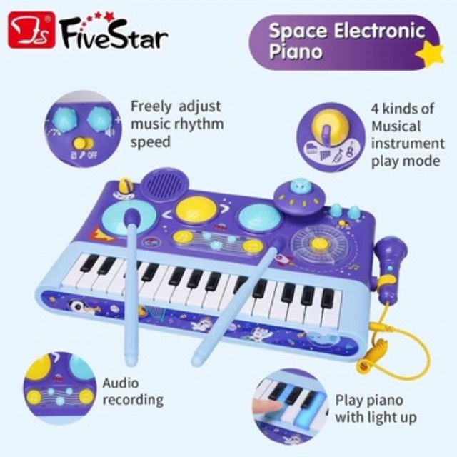 Piano Drums DJ Turntable Musical Instrument with Microphone Toy ...