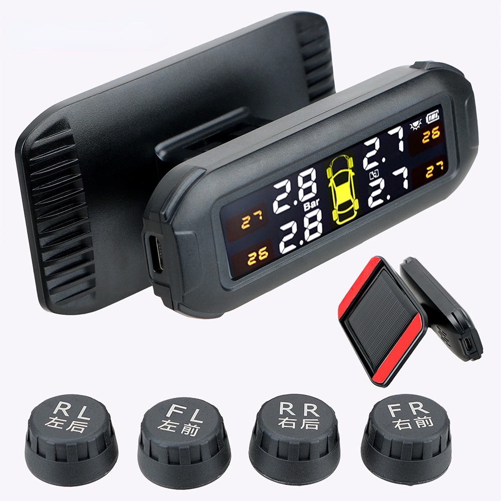 Solar TPMS Tire Pressure Monitoring System Temperature Warning Fuel ...