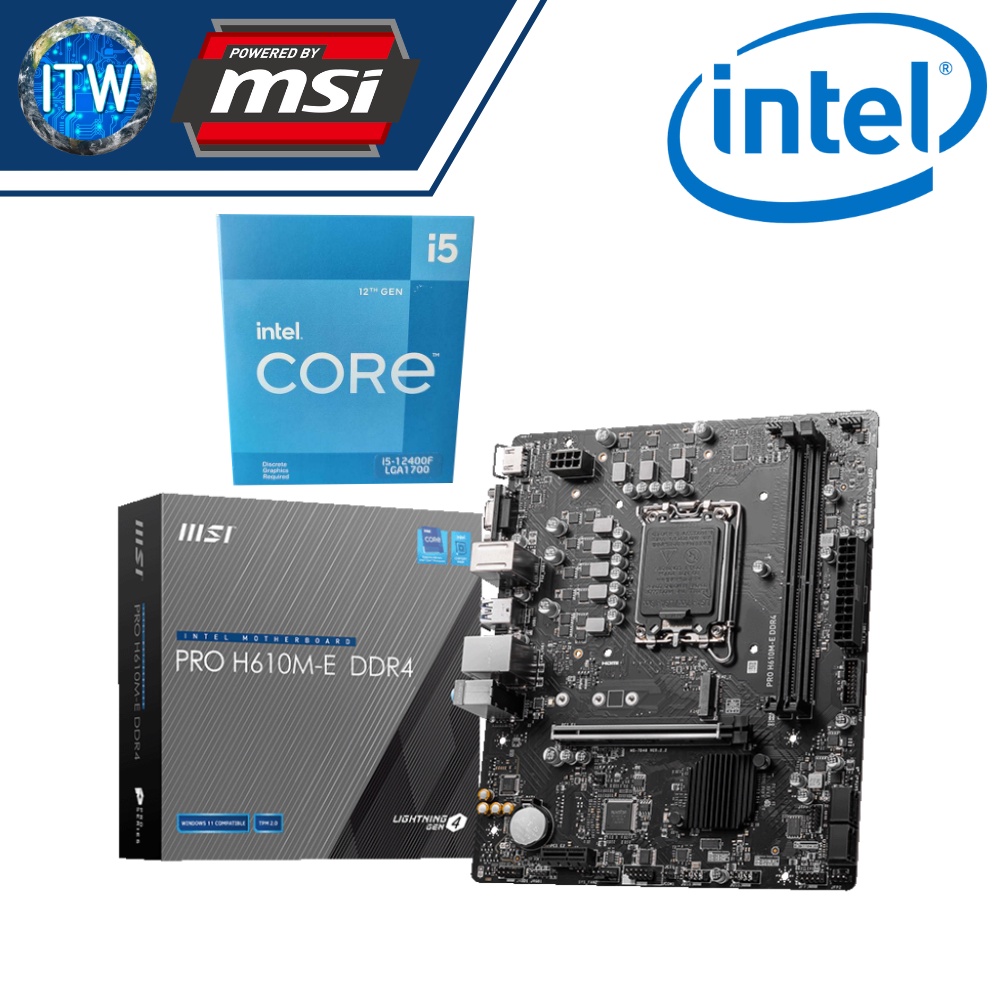 i5-12400F Processor w/ MSI Pro H610M-E Micro-ATX LGA1700 DDR4 ...