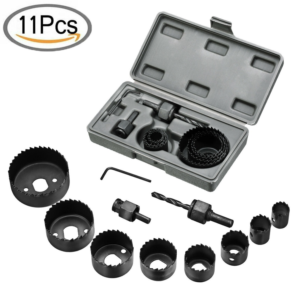 11PCS Wood Hole Saw Set drill bit Carbon Steel Woodworking Gypsum Board ...