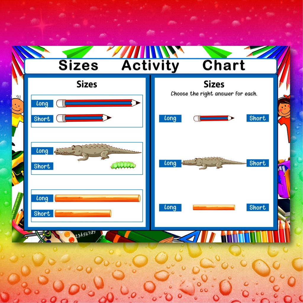 Educational chart sizes with activity with marker 4pages back to back ...