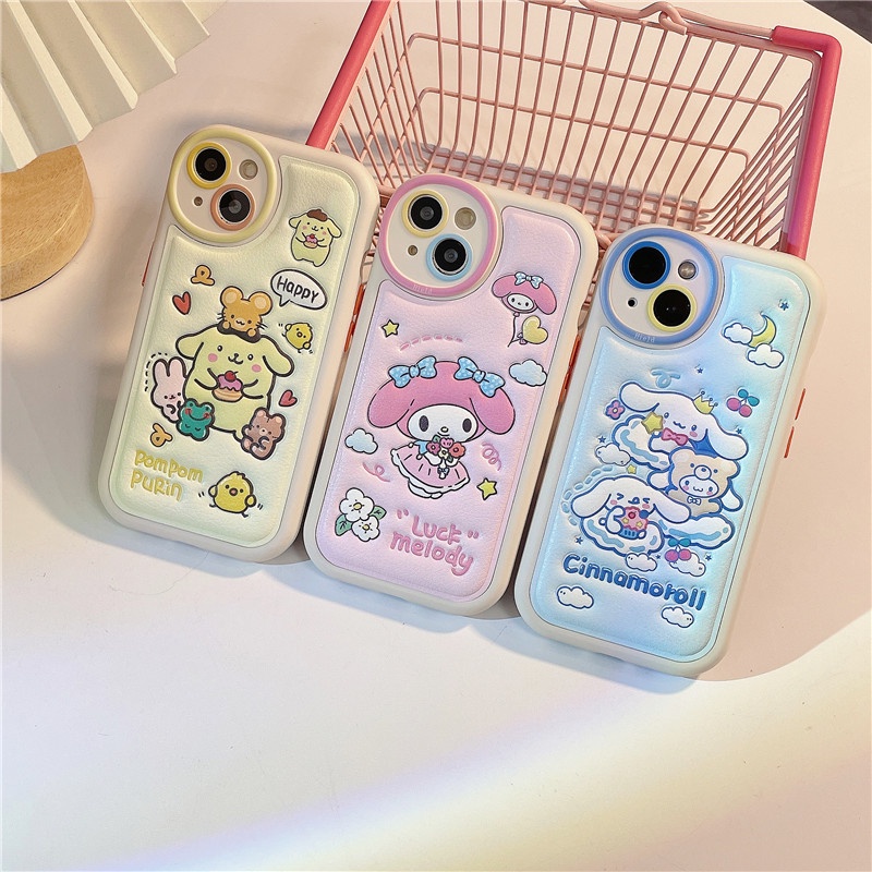 Cartoon Sanrio My Melody Kuromi Patterns 3D Texture Soft Leather Case ...