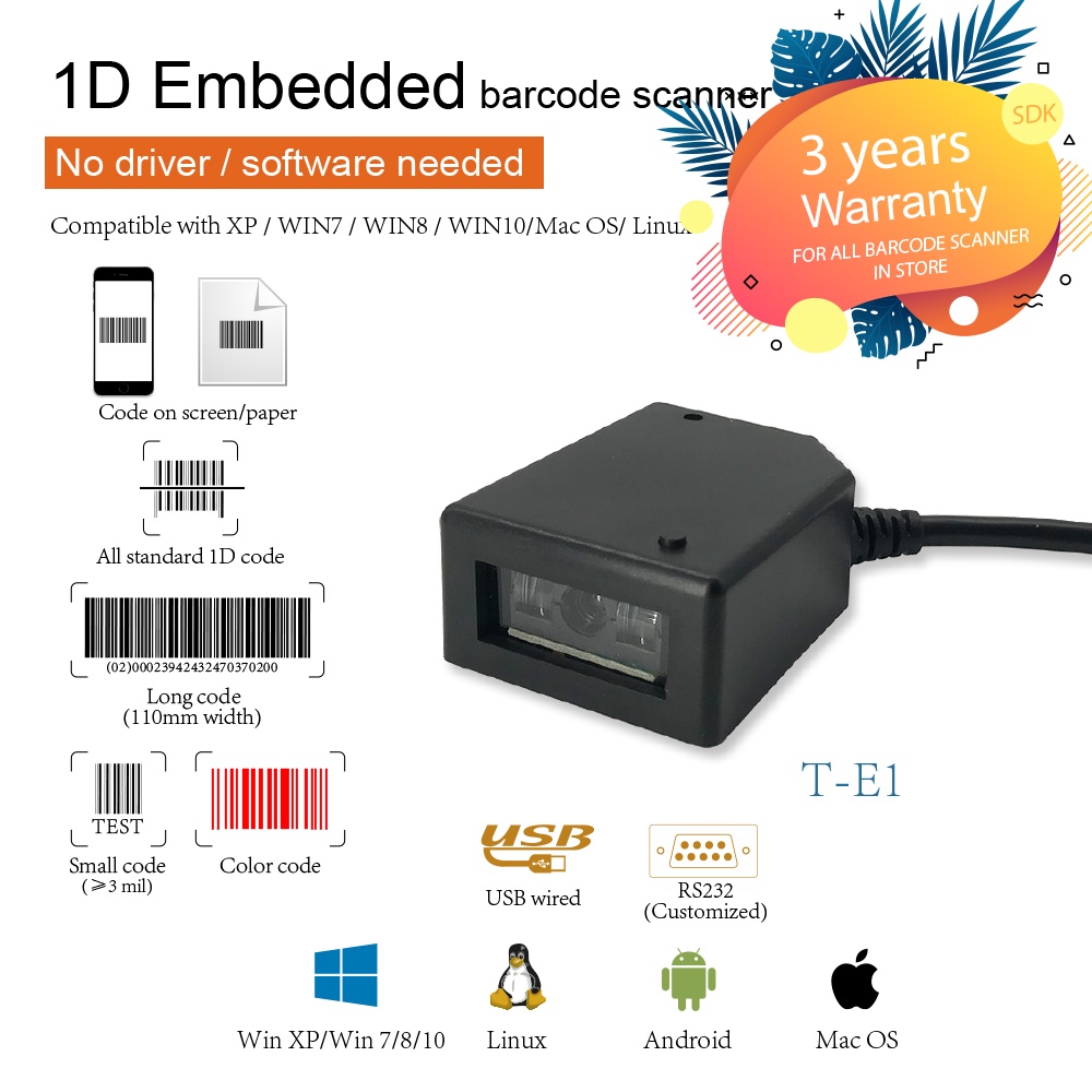 Teklead 1D CCD Embedded Barcode Scanner Module Built-in fixed for ...
