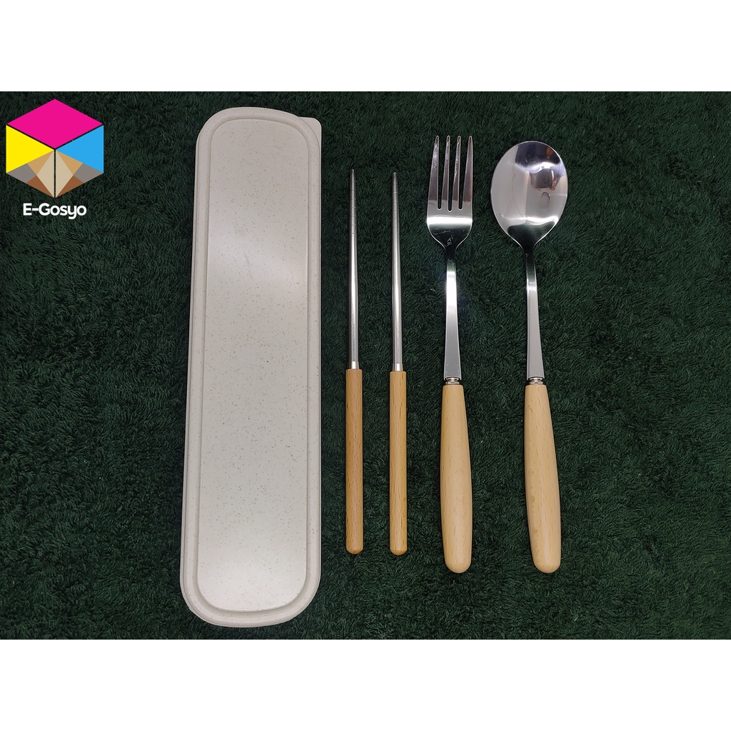 1 set Stainless Chopsticks, Spoon & Fork / Wooden Handle with Case/Box Shopee Philippines