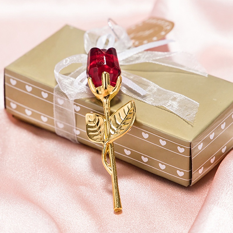 Valentines Day Gift Crystal Glass Rose Flower in Box Mini Forever Red ...