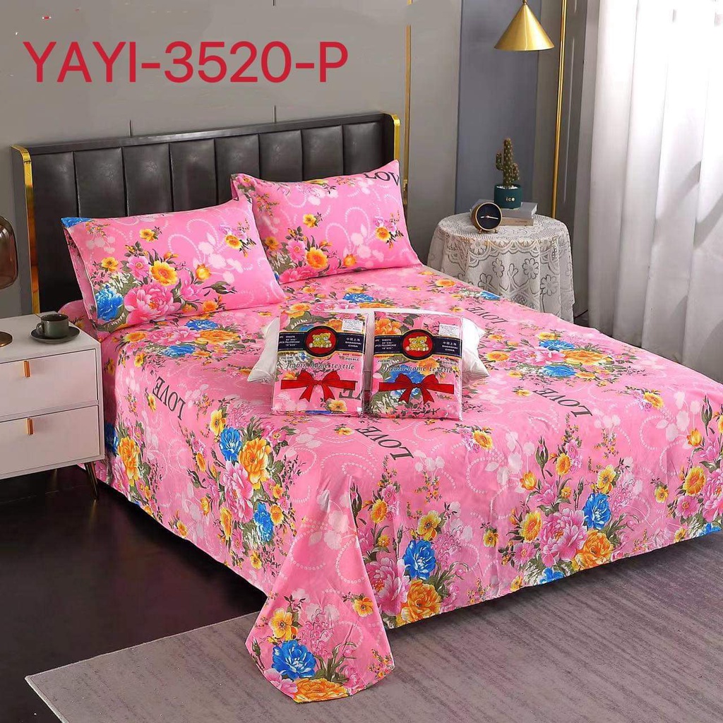 3 IN 1 SET BEDSHEET COTTON (1pc flatsheet with 2 pillowcase) Shopee