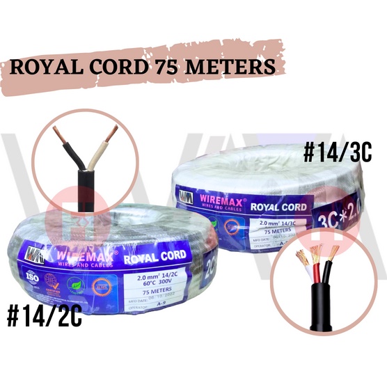 WIREMAX Electrical Royal Cord #14/2C and #14/3C (2.0mm²) 75 meters 100% ...