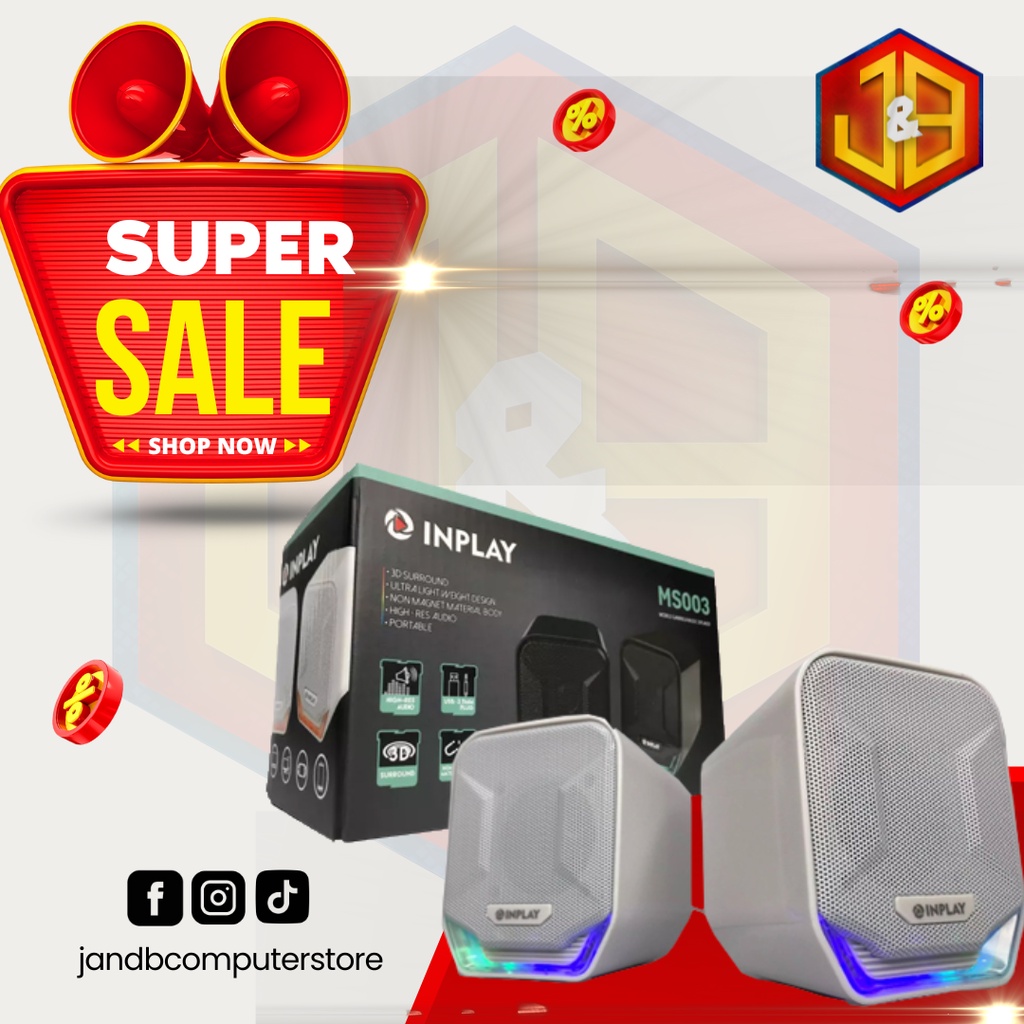 INPLAY MS003 MULTIMEDIA SPEAKER SYSTEM, BUILTIN AMPLIFIER pc speaker wired speaker Shopee