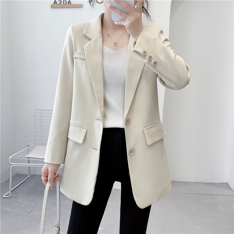 Korean Casual Blazer Suit Jacket for Women Loose Retro Lapel Long ...