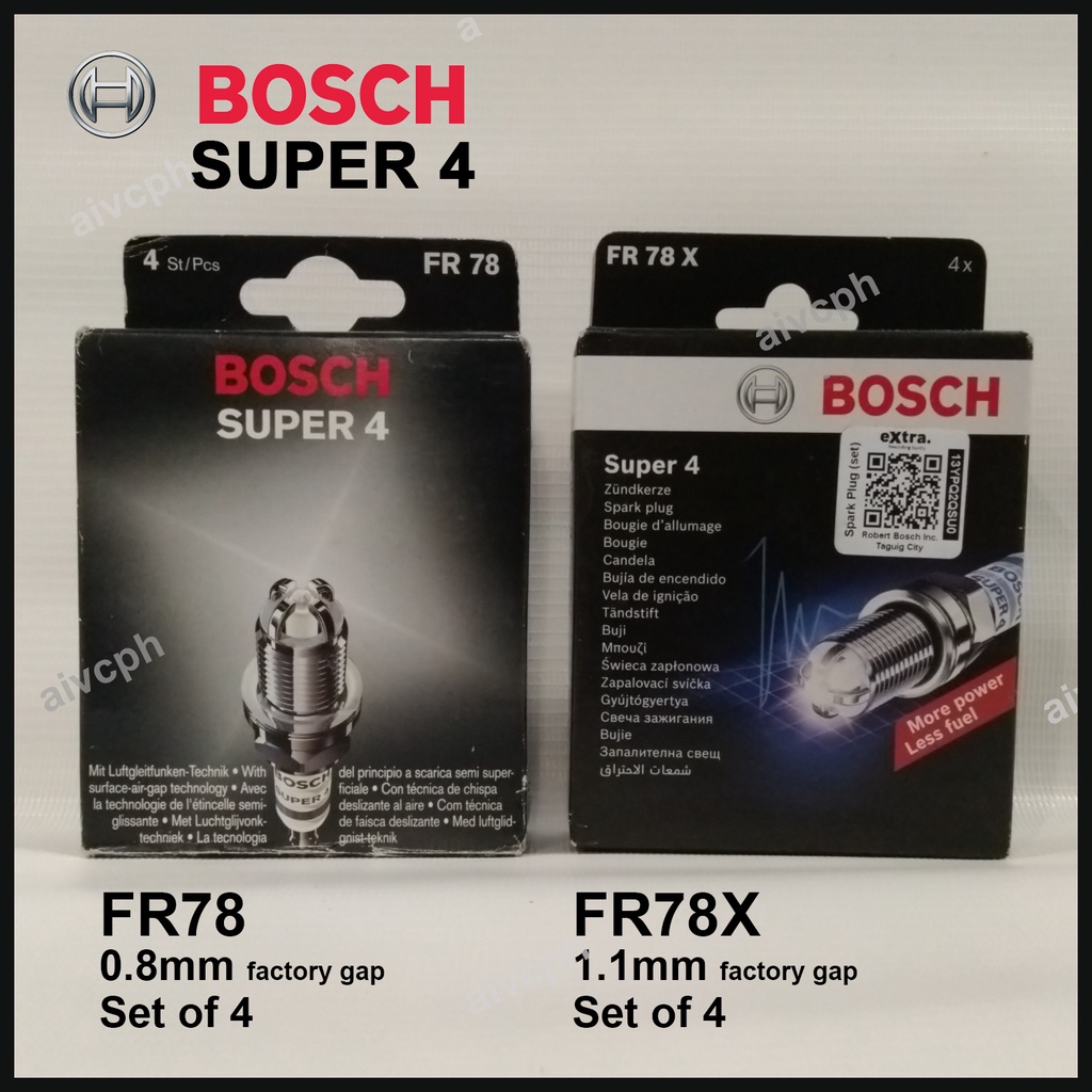 Bosch Super 4 FR78 FR78X Spark Plugs (Set of 4) (Cross BKR5E11 K16R