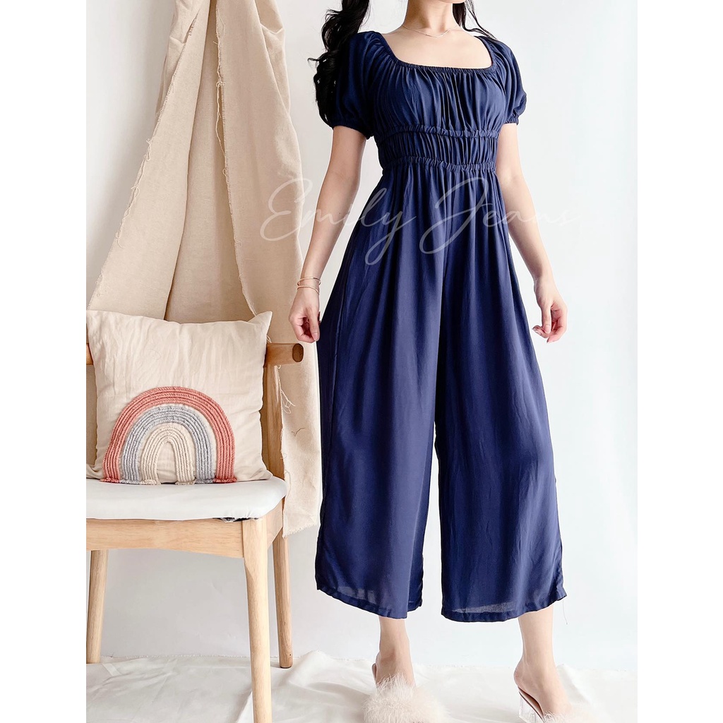 EMILY Puff Sleeve Jumpsuit Wide Leg Pants with Two Pocket New Trend ...